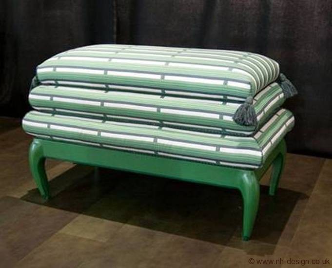 Stool upholstered in Shutter Stipe New-mown Green