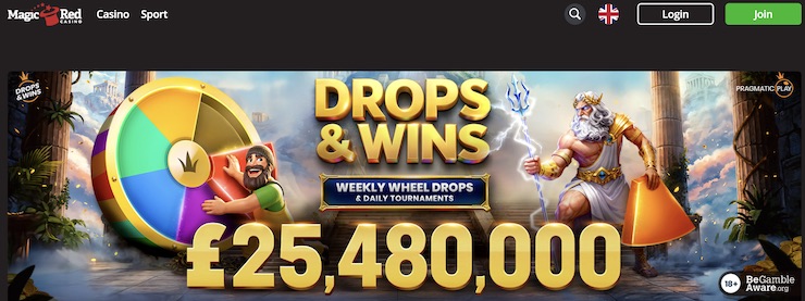 Magic Red Casino has no deposit bonuses, drop wins, and more.